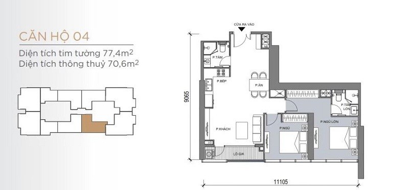Mặt bằng điển hình mẫu căn hộ 2 phòng ngủ One Central SaiGon